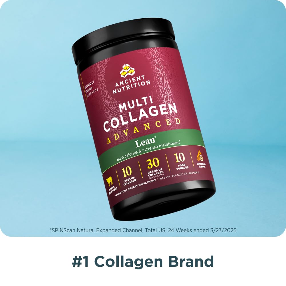 Ancient Nutrition Advanced Hydrolyzed Collagen Peptides Powder Protein Lean with Probiotics and Vitamin C, Cinnamon, for Women & Men, Supports Healthy Weight Management & Muscle Building, 25 Servings - Image 4