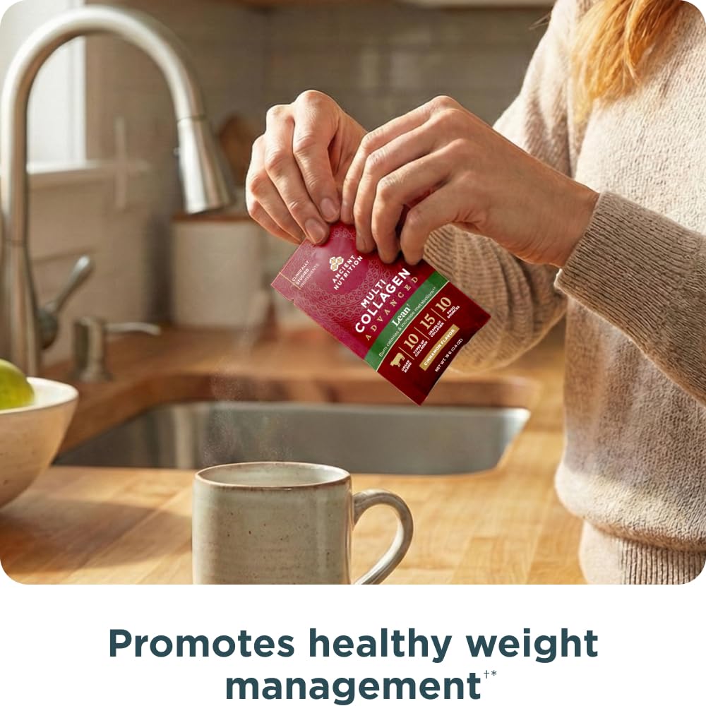 Ancient Nutrition Advanced Hydrolyzed Collagen Peptides Powder Protein Lean with Probiotics and Vitamin C, Cinnamon, for Women & Men, Supports Healthy Weight Management & Muscle Building, 8 Packets - Image 4