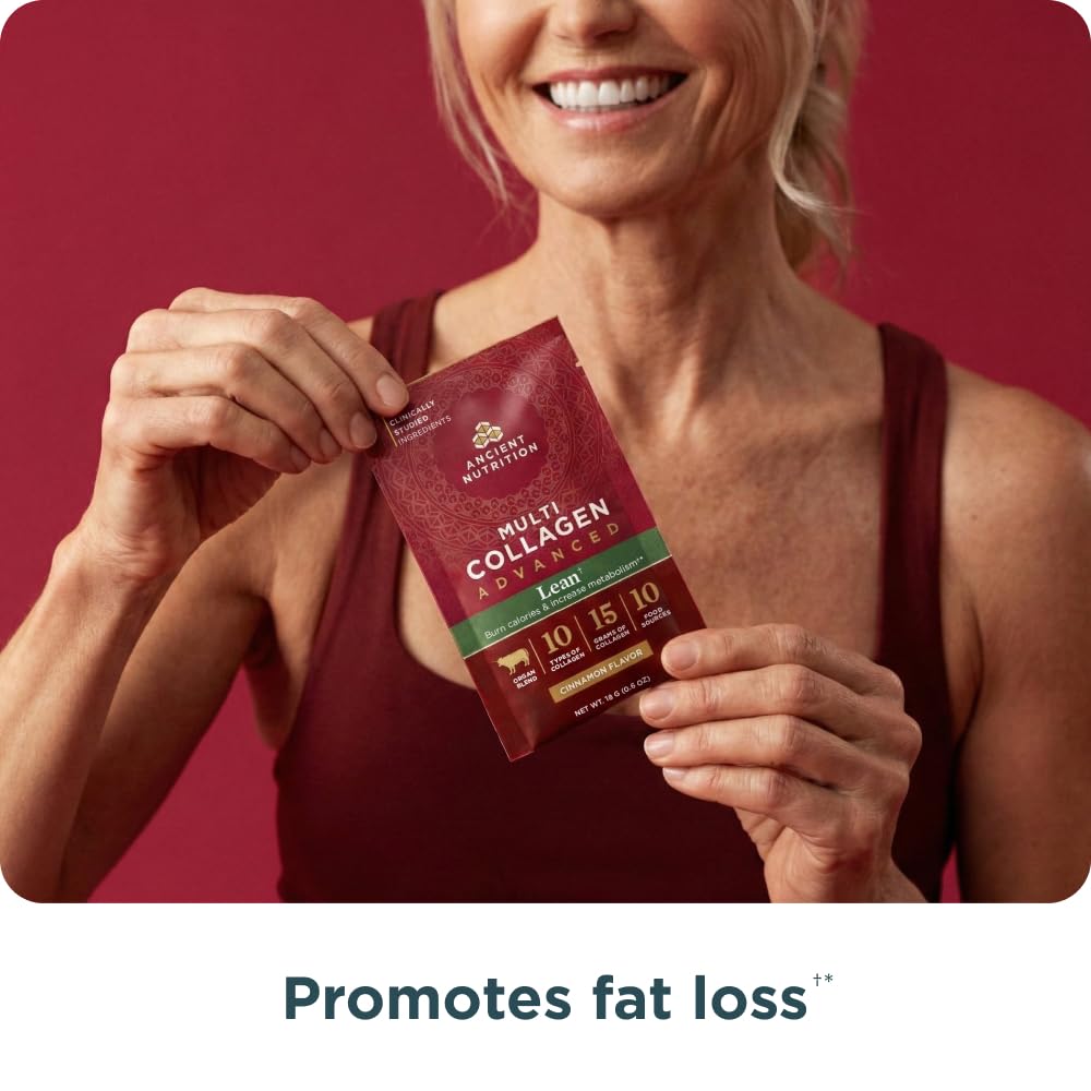 Ancient Nutrition Advanced Hydrolyzed Collagen Peptides Powder Protein Lean with Probiotics and Vitamin C, Cinnamon, for Women & Men, Supports Healthy Weight Management & Muscle Building, 8 Packets - Image 6