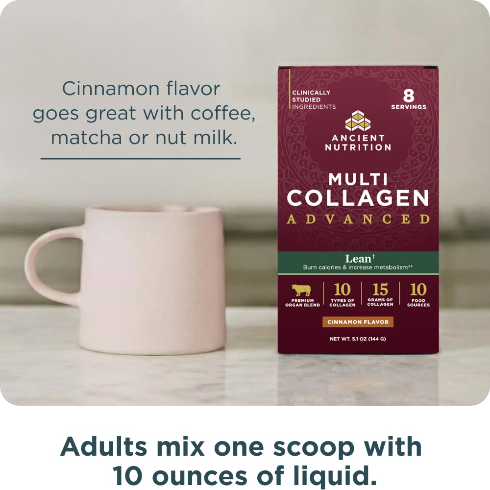 Ancient Nutrition Advanced Hydrolyzed Collagen Peptides Powder Protein Lean with Probiotics and Vitamin C, Cinnamon, for Women & Men, Supports Healthy Weight Management & Muscle Building, 8 Packets - Image 8