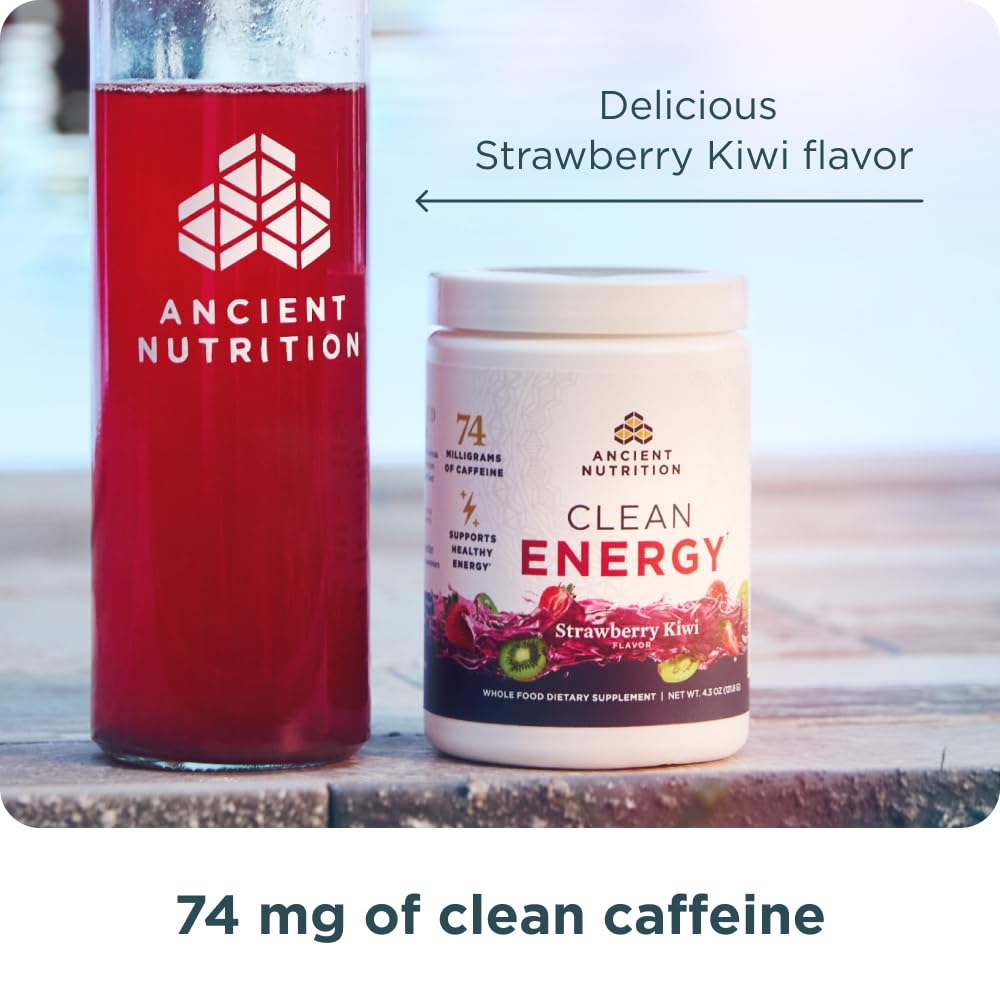 Ancient Nutrition Clean Energy Powder, Strawberry Kiwi, Supports Healthy Energy and Cognitive Health, Promotes Mental Alertness and Focus, 30 Servings - Image 3