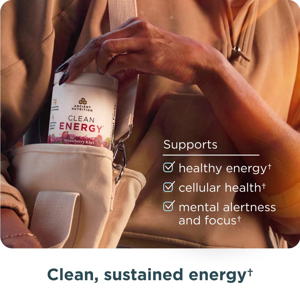 Ancient Nutrition Clean Energy Powder, Strawberry Kiwi, Supports Healthy Energy and Cognitive Health, Promotes Mental Alertness and Focus, 30 Servings - Image 5