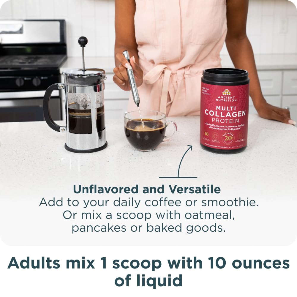 Ancient Nutrition Collagen Peptides Powder, Multi Collagen Protein, Women & Men, Vitamin C, Probiotics, Hydrolyzed Collagen, Supports Skin, Joints, Gut Health, Unflavored, 40 Servings - Image 4