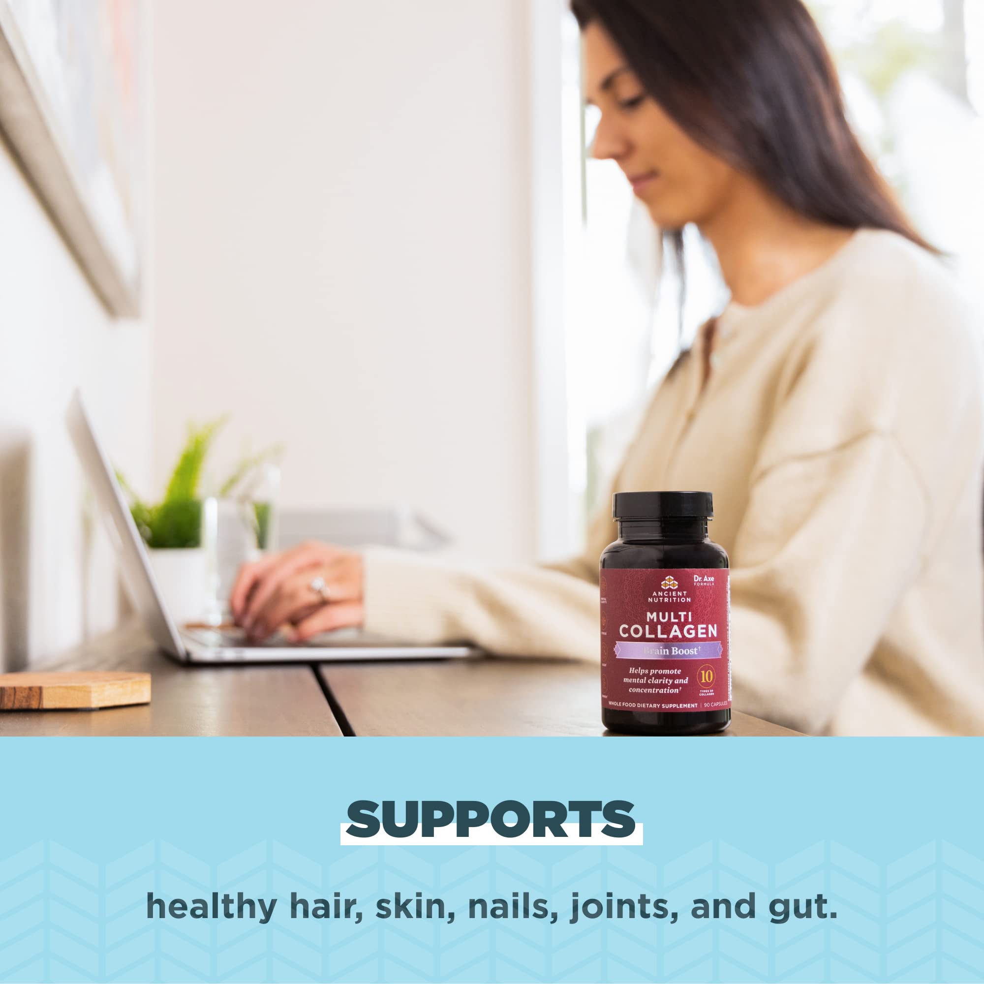 Ancient Nutrition Collagen Protein Brain Boost, Collagen Protein Capsules Brain Supplement for Reduced Joint Discomfort, Healthy Skin and Nails, 90 ct - Image 3