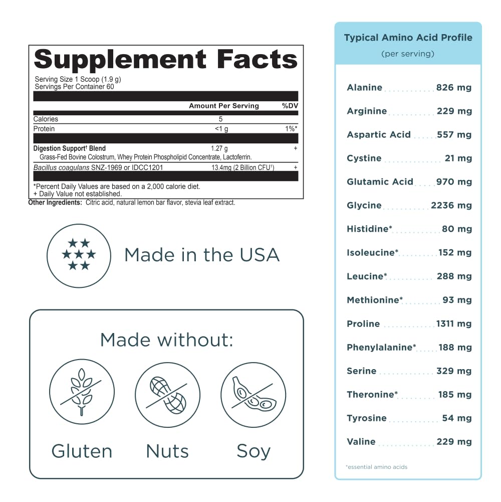 Ancient Nutrition Colostrum Superfood Powder, Grass Fed Bovine Colostrum, Supports Healthy Gut Microbiome and Immune System, Clinically Studied Lactoferrin & Probiotics, Lemon Bar, 60 Servings - Image 7