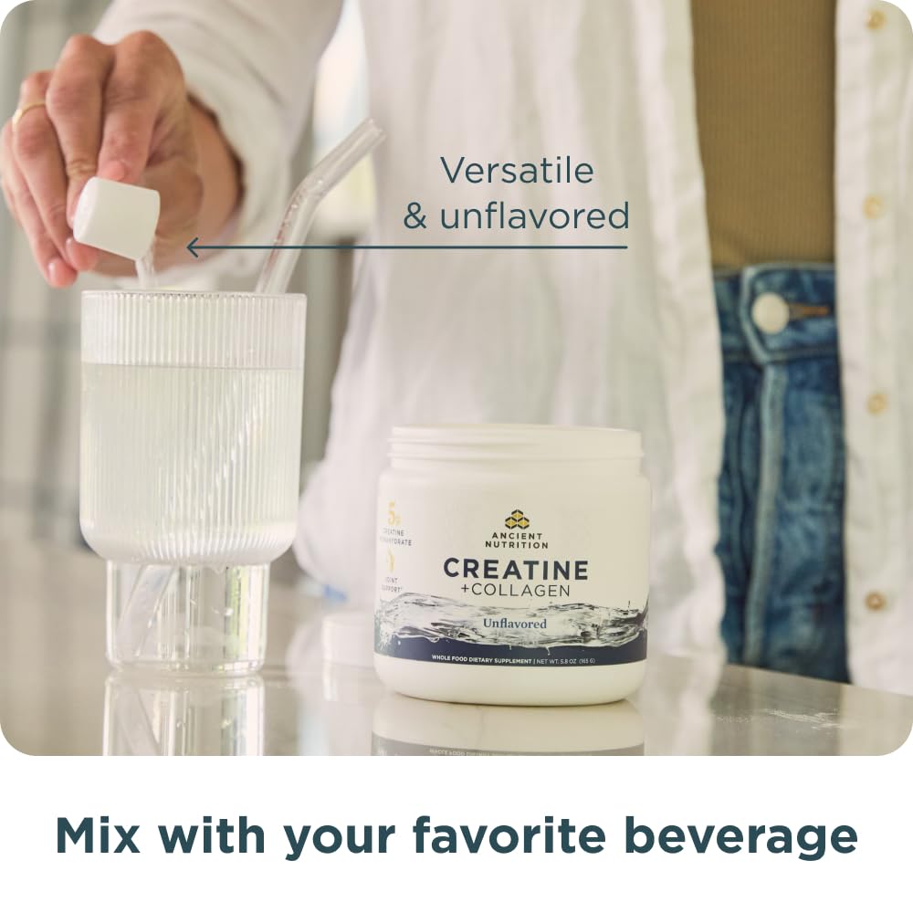 Ancient Nutrition Creatine + Collagen – Muscle Strength, Lean Body Mass, Joint Comfort & Cognitive Support – Includes 5g Creatine Monohydrate for Women, 30 Servings - Image 6