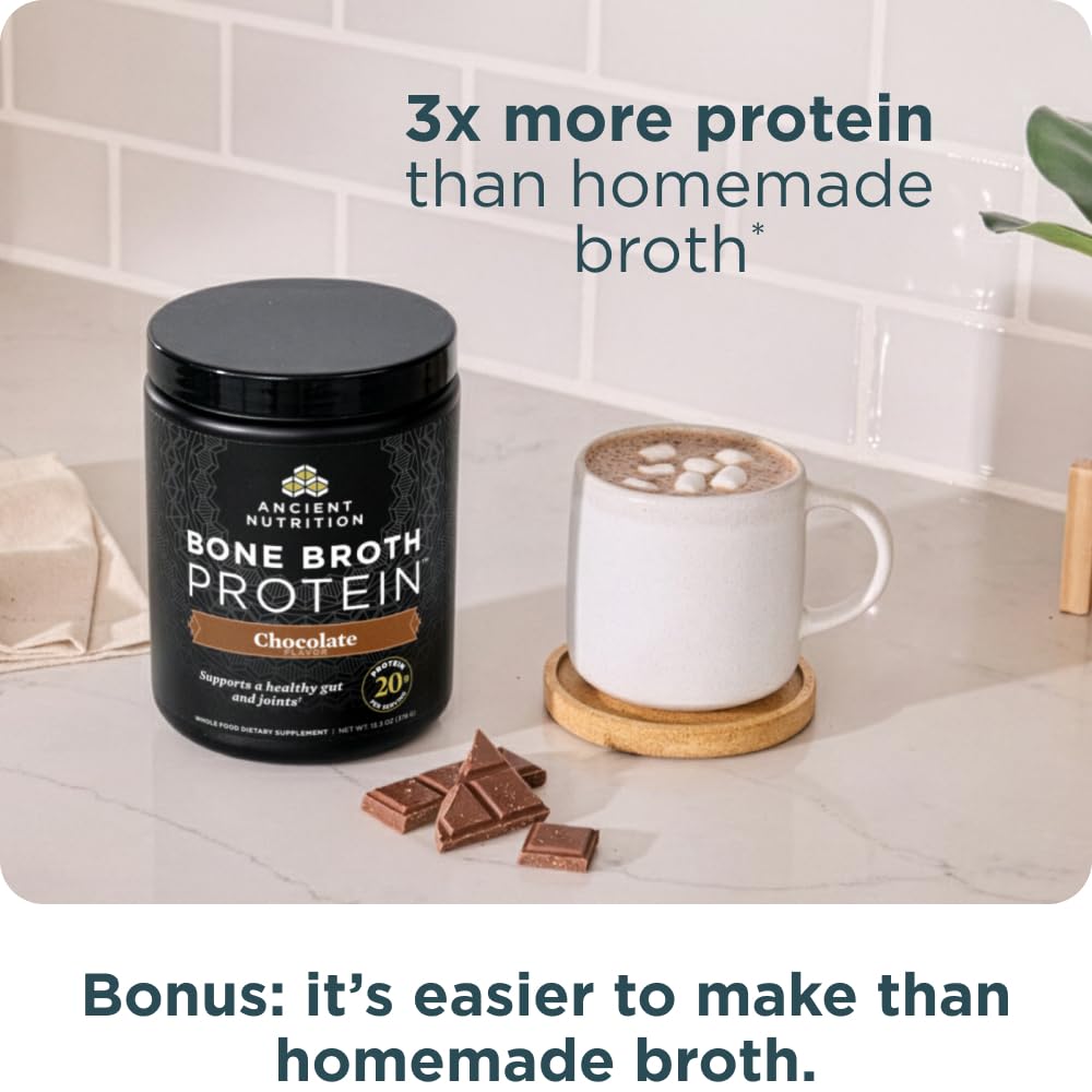 Ancient Nutrition Grass Fed, Bone Broth Protein Powder, 20g Protein, Hydrolyzed Collagen Peptides, Keto & Paleo Friendly, Supports Joint, Gut Health, Chocolate, 15 Servings - Image 6