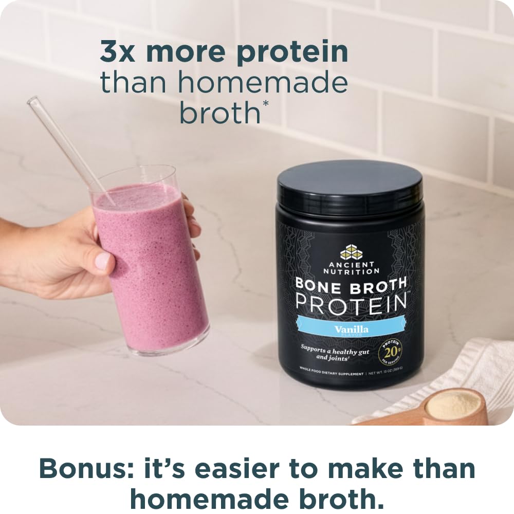 Ancient Nutrition Grass Fed, Bone Broth Protein Powder, 20g Protein, Hydrolyzed Collagen Peptides, Keto & Paleo Friendly, Supports Joint, Gut Health, Vanilla, 15 Servings - Image 6