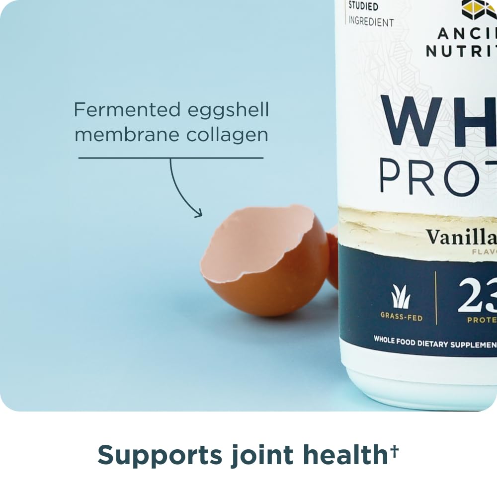 Ancient Nutrition Grass Fed Whey Protein, Vanilla Bean, 23g Protein, 20 Servings, Hydrolyzed Collagen Peptides, Organic Regenerative A2/A2 Milk Protein - Image 6