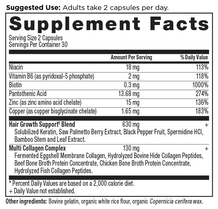 Ancient Nutrition Hair Growth + Collagen Supplement, Hydrolyzed Collagen Peptides, Clinically Studied Superfoods for Hair Growth Support, Thicker, Fuller Hair and Radiant Skin, 60 Count - Image 6