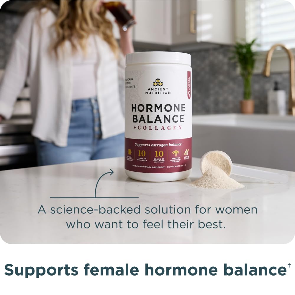 Ancient Nutrition Hormone Balance + Collagen Powder Supplement, Hydrolyzed Collagen Peptides, Key Clinically Validated Ingredient to Support Balanced Hormones and Boost Energy, Vanilla, 25 Servings - Image 3