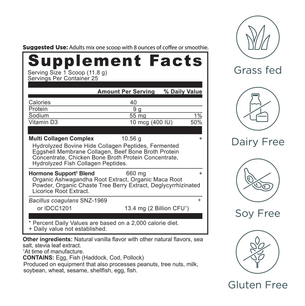 Ancient Nutrition Hormone Balance + Collagen Powder Supplement, Hydrolyzed Collagen Peptides, Key Clinically Validated Ingredient to Support Balanced Hormones and Boost Energy, Vanilla, 25 Servings - Image 6