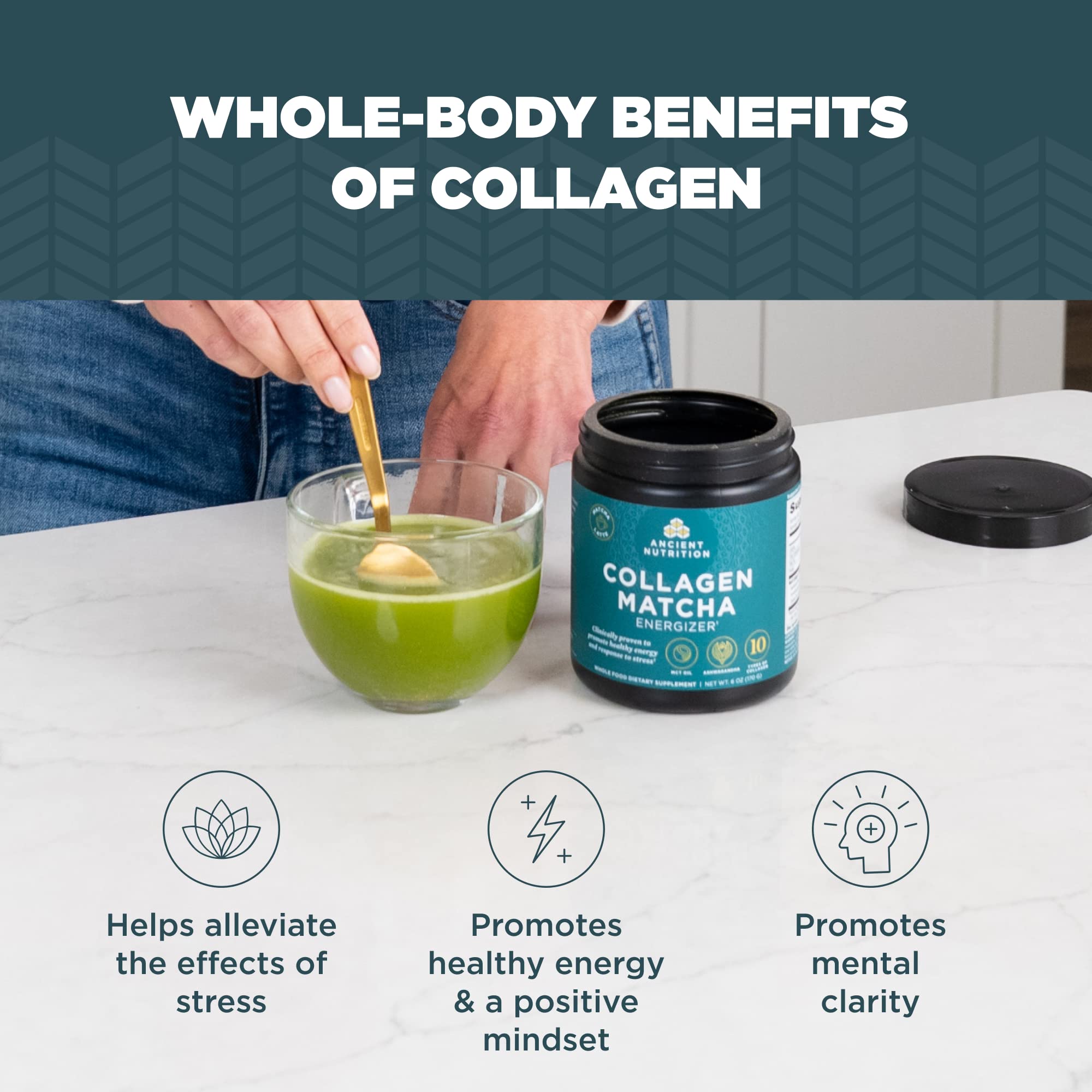 Ancient Nutrition Matcha Powder with Collagen, Collagen Matcha with MCTs & Ashwagandha for Energy, Metabolism, Skin, Hair, and Gut Health, 20 Servings - Image 4