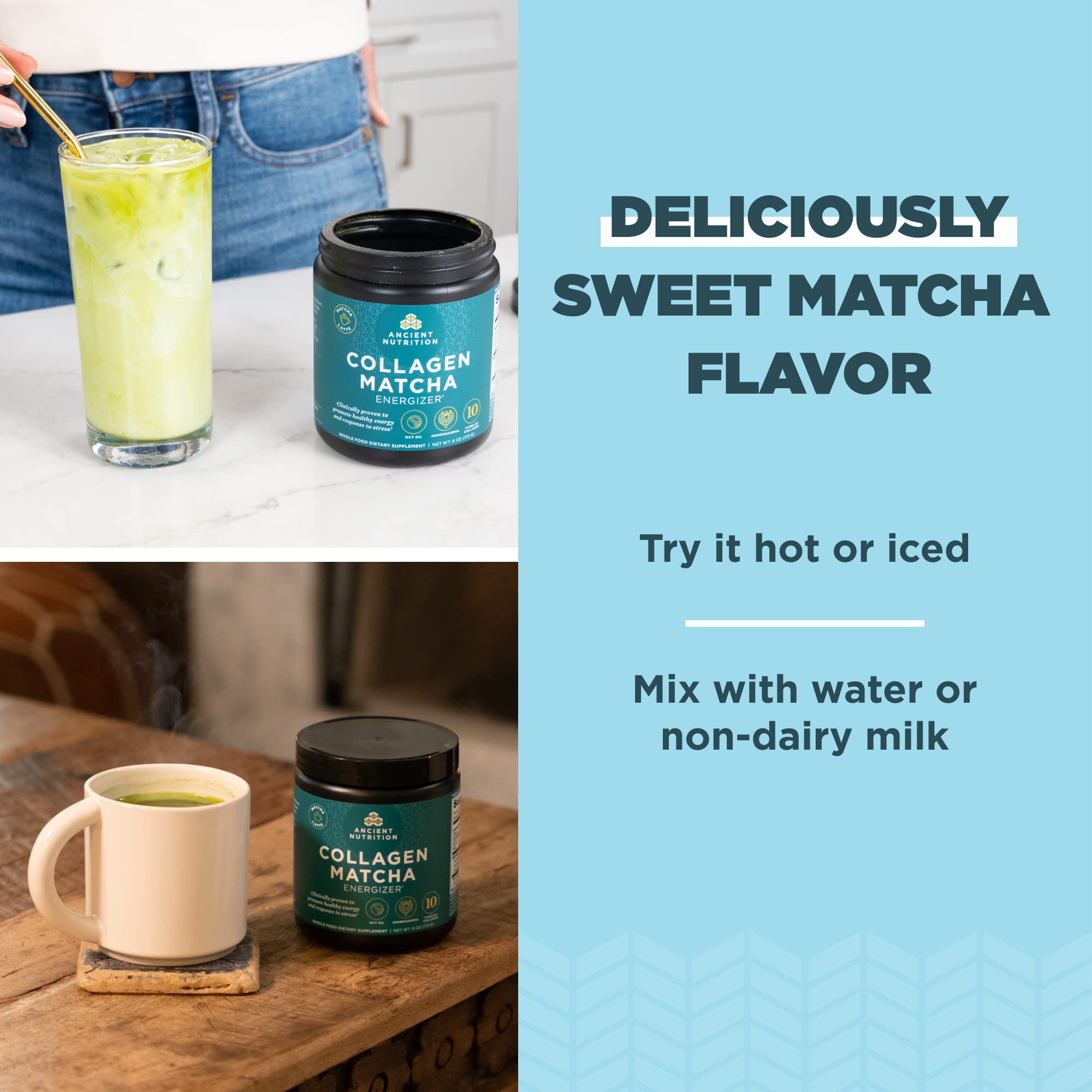 Ancient Nutrition Matcha Powder with Collagen, Collagen Matcha with MCTs & Ashwagandha for Energy, Metabolism, Skin, Hair, and Gut Health, 20 Servings - Image 5