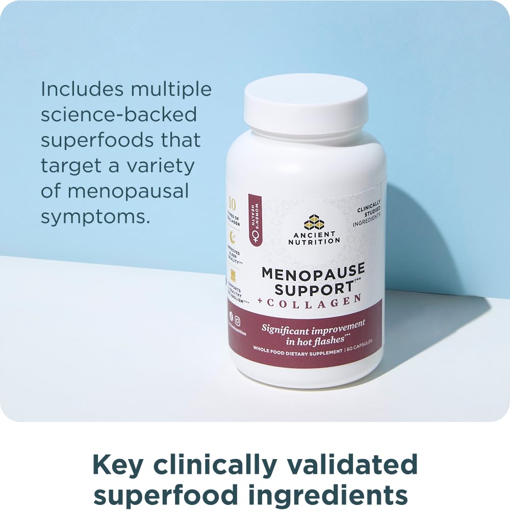 Ancient Nutrition Menopause Support + Collagen Supplement, Hydrolyzed Collagen Peptides, Key Clinically Validated Superfoods, Significant Improvement in Hot Flashes and Sleep Quality, 60 Capsules - Image 3