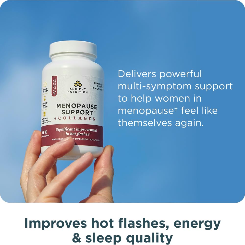 Ancient Nutrition Menopause Support + Collagen Supplement, Hydrolyzed Collagen Peptides, Key Clinically Validated Superfoods, Significant Improvement in Hot Flashes and Sleep Quality, 60 Capsules - Image 4