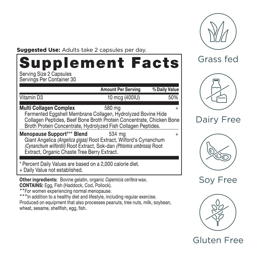 Ancient Nutrition Menopause Support + Collagen Supplement, Hydrolyzed Collagen Peptides, Key Clinically Validated Superfoods, Significant Improvement in Hot Flashes and Sleep Quality, 60 Capsules - Image 6