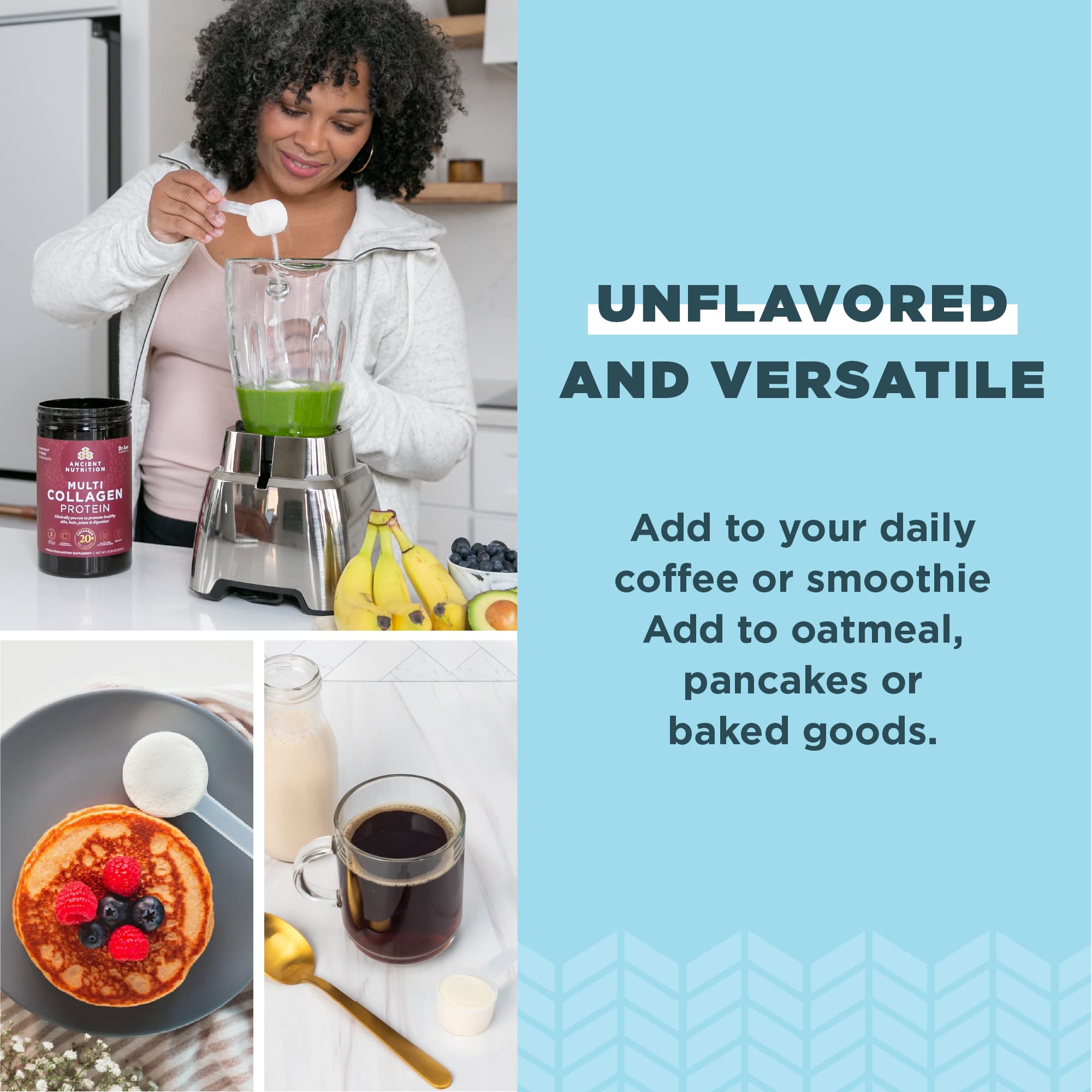 Ancient Nutrition Multi Collagen Protein Powder, Unflavored, 45 Servings + Multi Collagen Protein Powder Packets, Unflavored, 40 Packets - Image 7