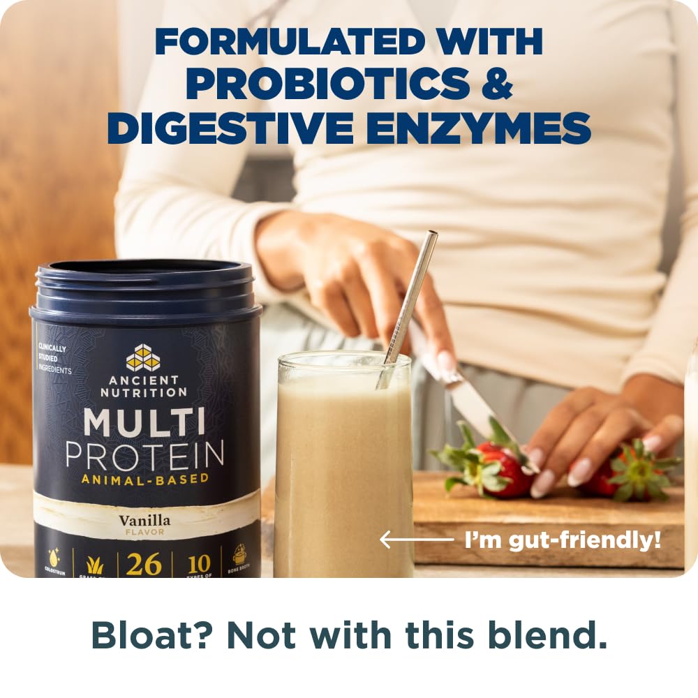 Ancient Nutrition Multi Protein Animal Based Powder, 26g Protein, Grass Fed Whey, Bone Broth, Collagen Peptides, Colostrum & Probiotics, Supports Joint & Gut Health, Vanilla, 15 Servings - Image 5