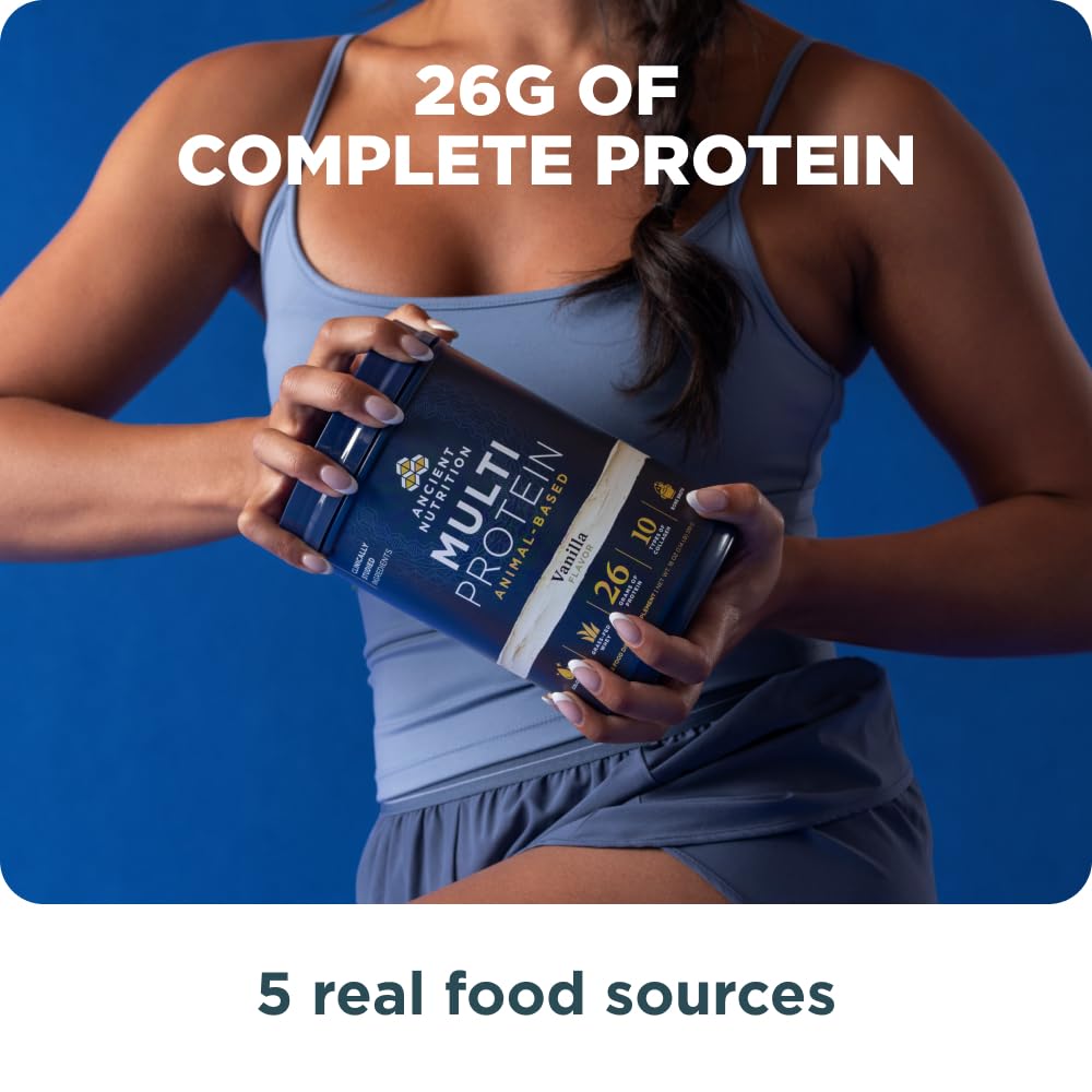 Ancient Nutrition Multi Protein Animal Based Powder, 26g Protein, Grass Fed Whey, Bone Broth, Collagen Peptides, Colostrum & Probiotics, Supports Joint & Gut Health, Vanilla, 15 Servings - Image 6