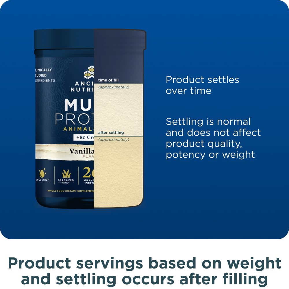 Ancient Nutrition Multi Protein Animal Based Powder + Creatine, 26g Protein, Grass Fed Whey, Bone Broth, Collagen Peptides, 5g Creatine Monohydrate, Colostrum & Probiotics, Vanilla Bean, 15 Servings - Image 8