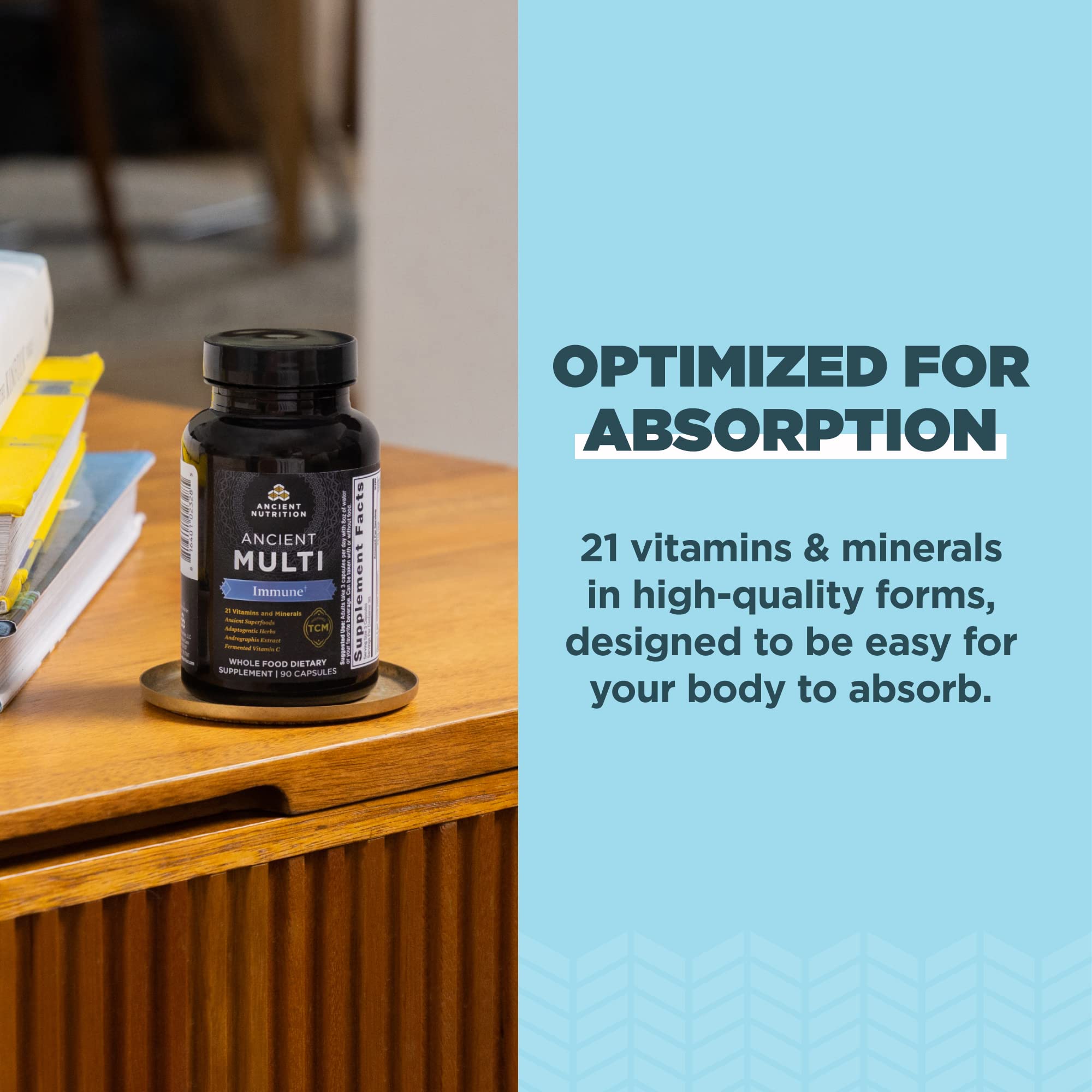 Ancient Nutrition Multivitamin for Immune Support, Immune, 21 Vitamins and Minerals with Vitamin D & C, Turmeric, Supports Immunity, Stress Relief and Heart Health, Keto Friendly, 90 Capsules - Image 4