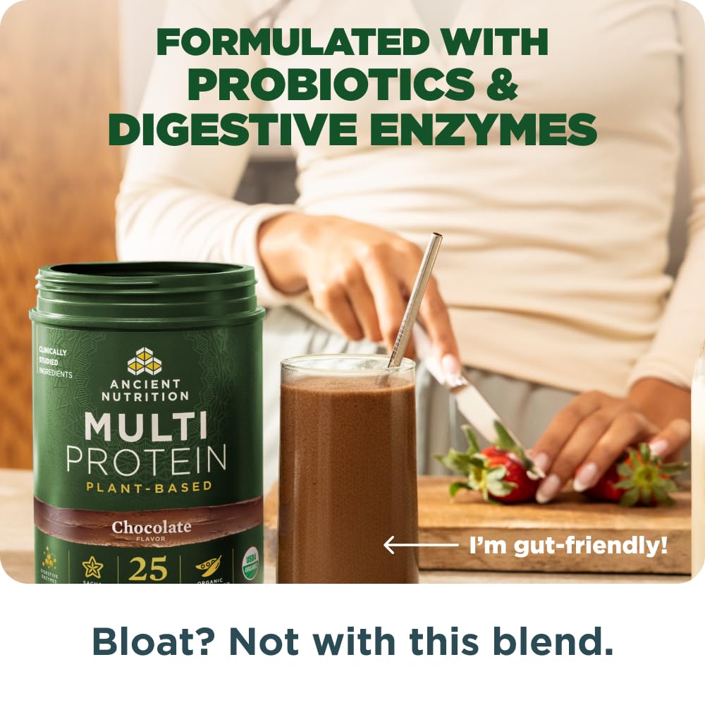 Ancient Nutrition Organic Multi Protein Plant Based Powder, 25g Protein, Hydrolyzed Pea Protein, Digestive Enzymes & Probiotics, Supports Muscle & Gut Health, Chocolate, 15 Servings - Image 5