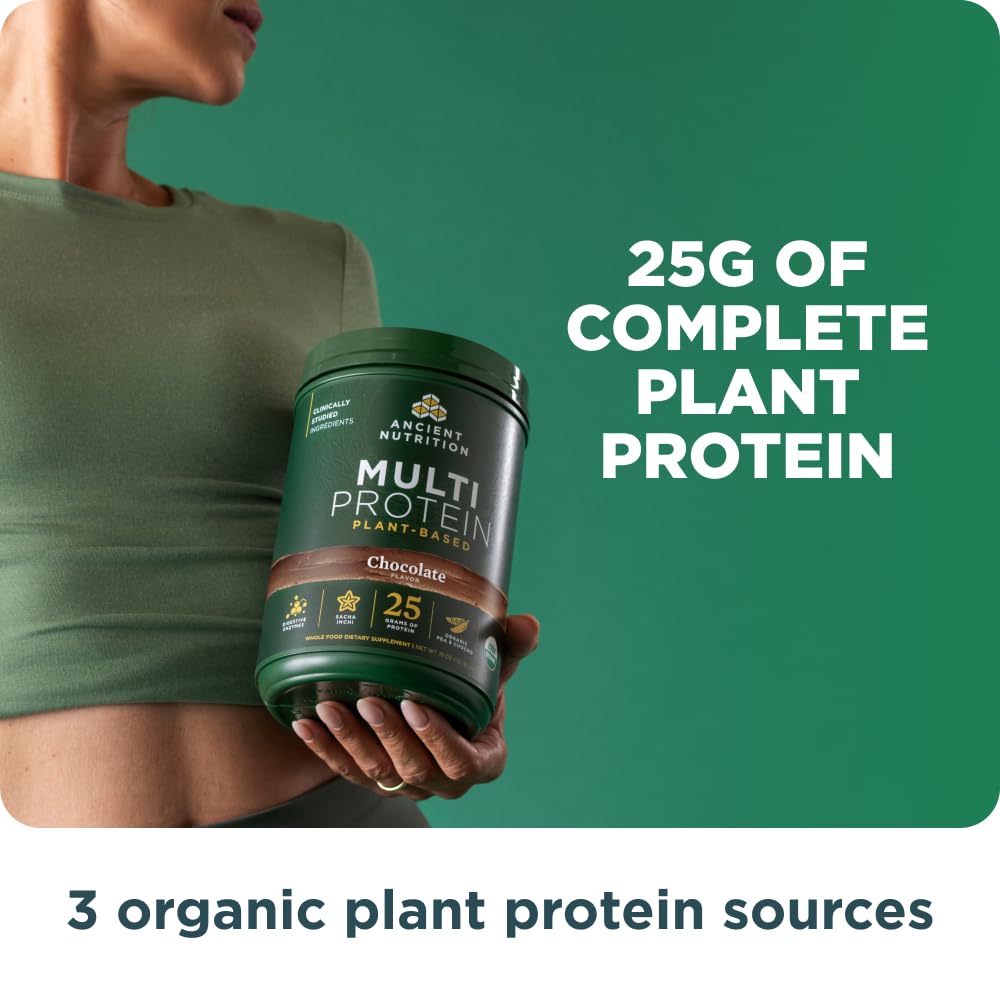 Ancient Nutrition Organic Multi Protein Plant Based Powder, 25g Protein, Hydrolyzed Pea Protein, Digestive Enzymes & Probiotics, Supports Muscle & Gut Health, Chocolate, 15 Servings - Image 6