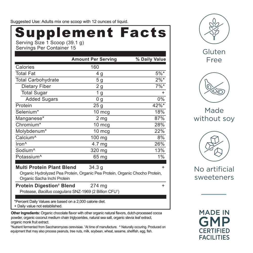 Ancient Nutrition Organic Multi Protein Plant Based Powder, 25g Protein, Hydrolyzed Pea Protein, Digestive Enzymes & Probiotics, Supports Muscle & Gut Health, Chocolate, 15 Servings - Image 9