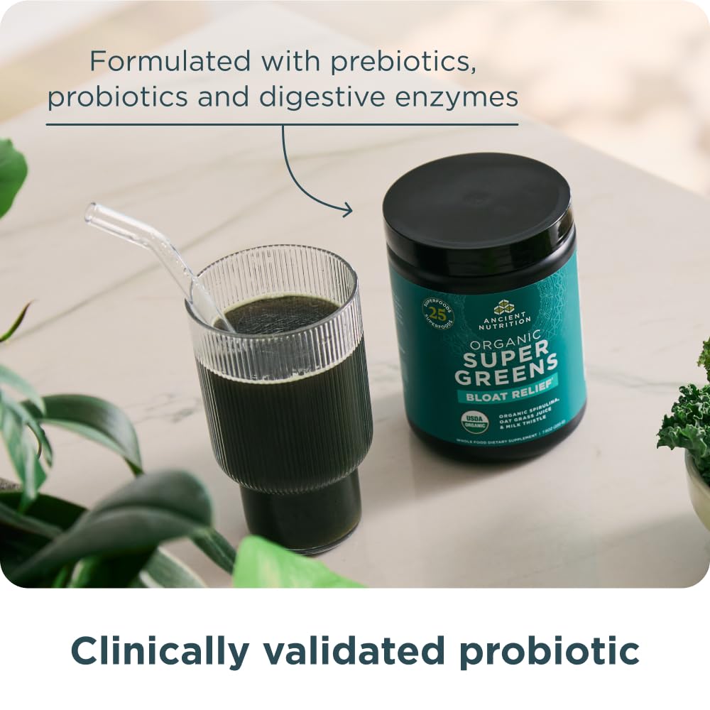 Ancient Nutrition Organic SuperGreens Bloat Relief, Digestive Enzymes, Prebiotic Fiber & Probiotics, Supports Bloat Relief & Digestive Health, 25 Superfoods, 25 Servings - Image 5