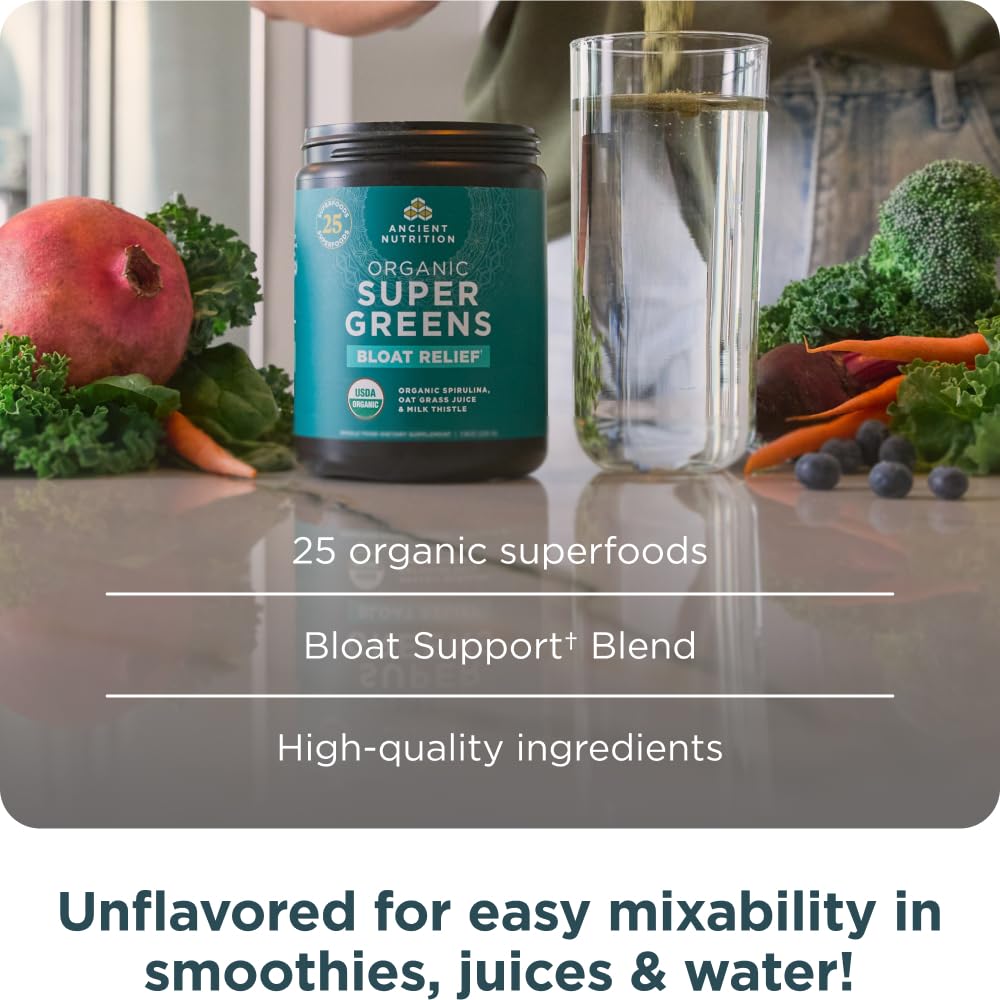 Ancient Nutrition Organic SuperGreens Bloat Relief, Digestive Enzymes, Prebiotic Fiber & Probiotics, Supports Bloat Relief & Digestive Health, 25 Superfoods, 25 Servings - Image 6