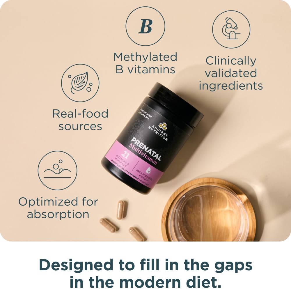 Ancient Nutrition Prenatal Vitamins, Multivitamin for Women with Methylated Vitamin C, B12, Magnesium and Folate, Supports Pregnancy and Fertility Health, 90 Ct - Image 4