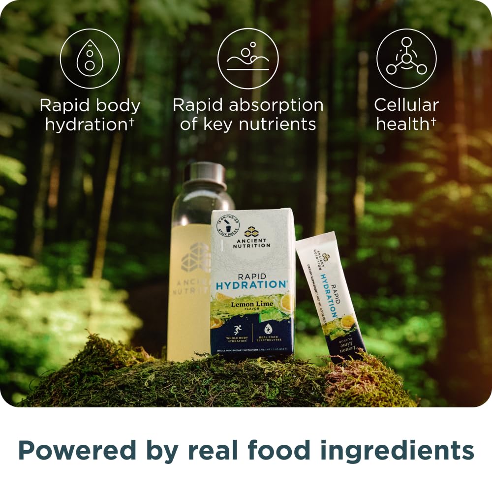 Ancient Nutrition Rapid Hydration Powder, Lemon Lime, Electrolytes from Natural Sea Salts and Red Marine Algae, Supports Rapid Body Hydration and Cellular Health, 15 Servings - Image 3