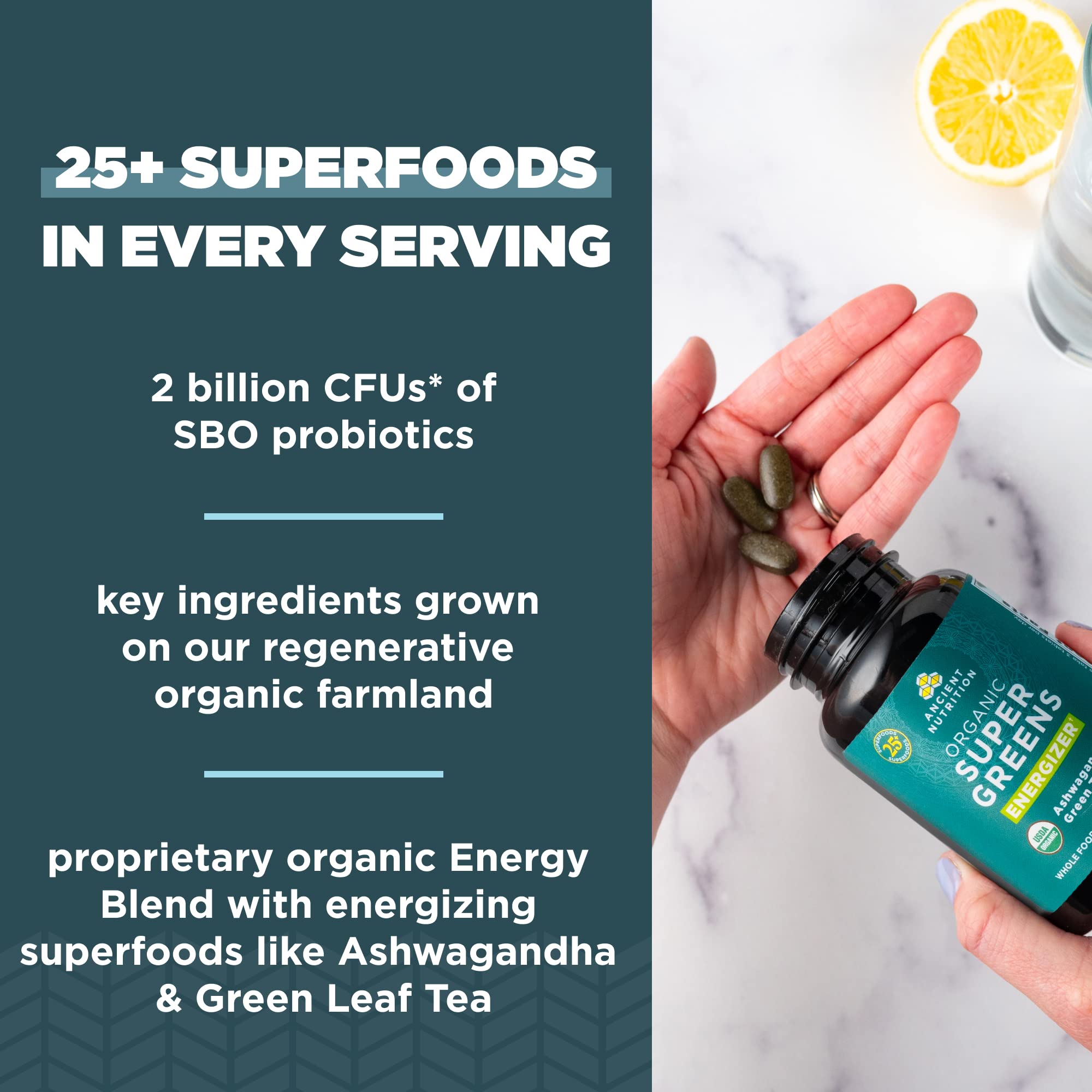 Ancient Nutrition Supergreens Energizer Tablets, Organic Superfood Tablets with Caffeine, Made from Real Fruits, Vegetables and Herbs, for Digestive and Energy Support, 90 Count - Image 4