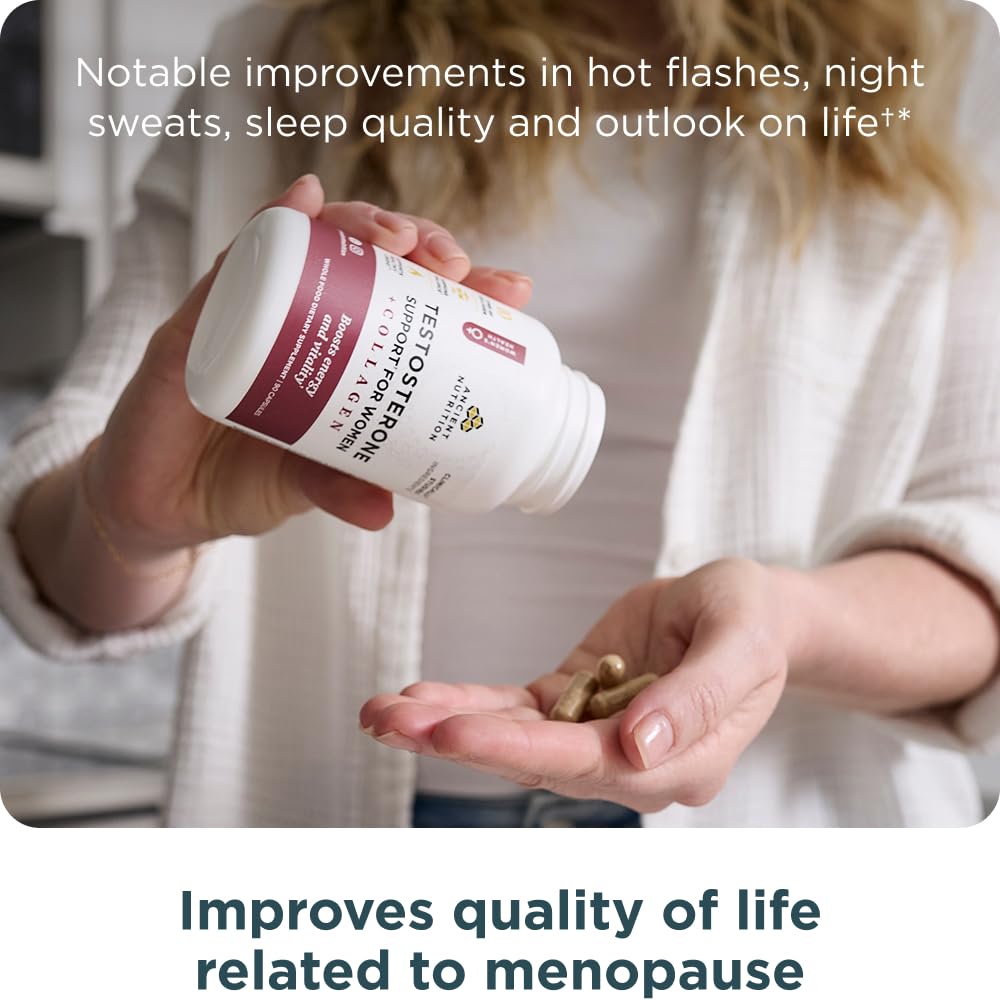 Ancient Nutrition Testosterone Support + Collagen Supplement, Hydrolyzed Collagen Peptides, Key Clinically Studied Superfoods Support Female Hormone Balance & Healthy Testosterone Levels, 90 Capsules - Image 5