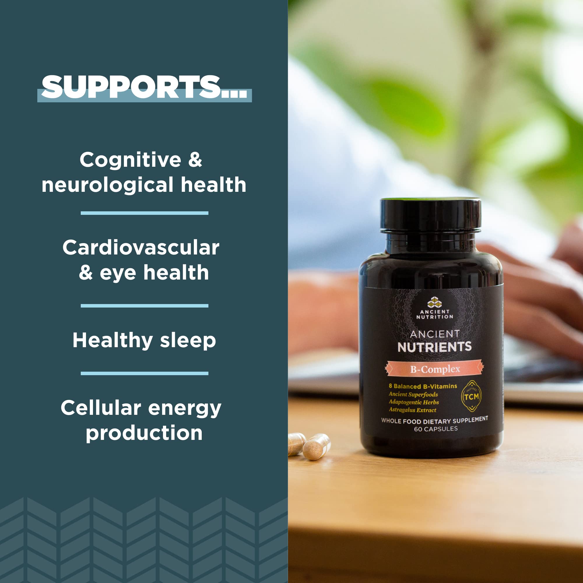 Ancient Nutrition Vitamin B Complex Supplement, 8 Balanced B-Vitamins, Supports Healthy Energy Levels, Adaptogenic Herbs, Enzyme Activated, Paleo & Keto Friendly, 60 Capsules - Image 3