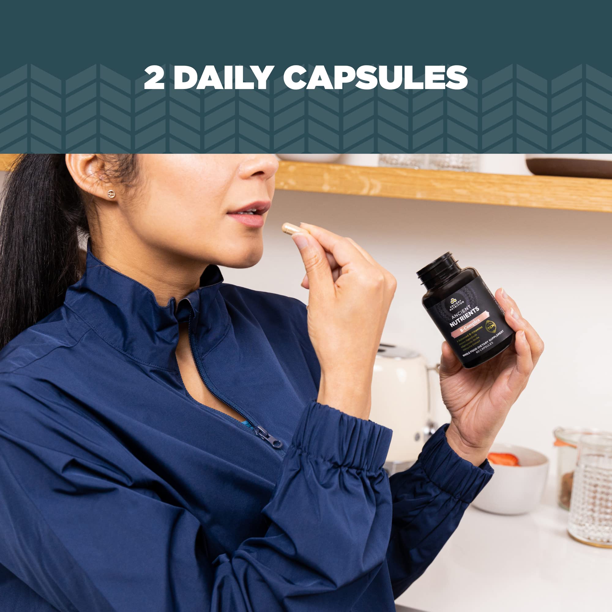 Ancient Nutrition Vitamin B Complex Supplement, 8 Balanced B-Vitamins, Supports Healthy Energy Levels, Adaptogenic Herbs, Enzyme Activated, Paleo & Keto Friendly, 60 Capsules - Image 6