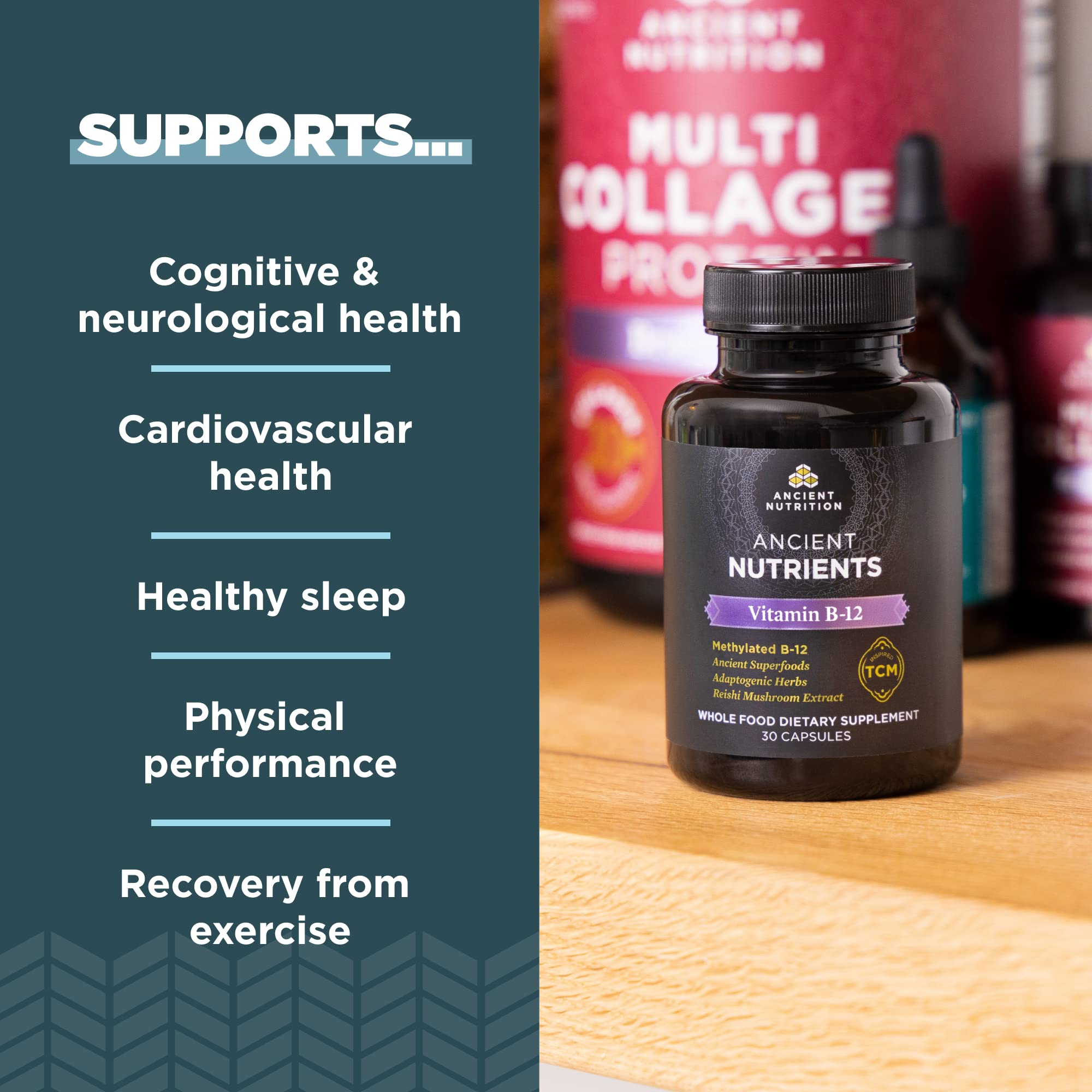 Ancient Nutrition Vitamin B12 Supplement, Supports Energy Metabolism and Nervous System Health, Adaptogenic Herbs, Enzyme Activated, Paleo & Keto Friendly, 30 Capsules - Image 3